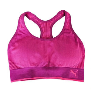 PUMA Sports Bra Pink Lined Padded Cutout Racerback Workout Athletic